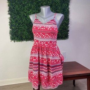 Floral Red Dress with pockets